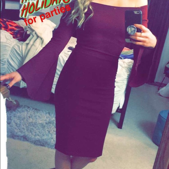 Lulu’s All She Wants Burgundy Off Shoulder Midi - Picture 3 of 3